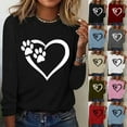 thumbnail image 1 of Wycnly Sale Sweatshirt for Women Fall Fashion Lightweight Comfy Loose Ladies Heart Paws Print Pullover Tshirt Tops Winter Trendy Striped Print Round Neck Long Sleeve Blouses, 1 of 5