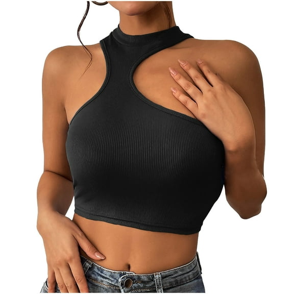 Wycnly Crop Top for Women Tank Top Going out Sexy Slim Fit Knitted Ribbed Cropped Tank Fashion Solid Sleeveless Tee Shirts Girls Sleeveless Shirt