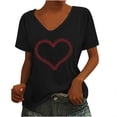 thumbnail image 1 of Wycnly Cute Tops for Women Heart Print V-Neck Short Sleeve T shirts Summer Fashion Graphics Loose Fit Breathable Pullover Blouses Black S Clearance Clothes, 1 of 5