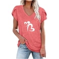 thumbnail image 1 of Wycnly Cute Tops for Women Heart Print V-Neck Short Sleeve T shirts Summer Fashion Petal Sleeve Breathable Comfy Tee Tunic Blouses Pink S Clearance Under $5, 1 of 4