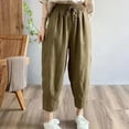 thumbnail image 1 of Wycnly on Sale Pants for Women Womens Elastic Waist Drawstring Pants Casual Solid Loose Straight Leg Harem Trousers Fall Cotton Linen Leisure Ladies Long Pants with Pocket, 1 of 3