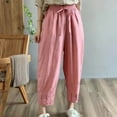 thumbnail image 1 of Wycnly Pants for Women Womens Elastic Waist Drawstring Pants Casual Solid Loose Straight Leg Harem Trousers Fall Cotton Linen Leisure Ladies Long Pants with Pocket, 1 of 3