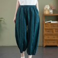thumbnail image 1 of Wycnly Pants for Women Womens Harem Pants Fashion Pleated Elastic Waist Loose Wide Leg Long Pants Vintage Cotton Linen Patchwork Trousers with Pocket, 1 of 7