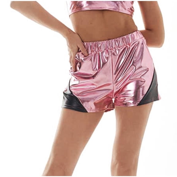 Wycnly Shorts for Women Womens Shorts Night Party Club Fashion Color Patchwork Sparkly Shorts Summer High Waist Loose Straight Leather Short Pants