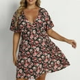 thumbnail image 1 of Wycnly Dresses for Women 2024 Casual High Waist Swing Hem Plus Size Short Dresses Short Sleeve V-Neck Striped Print Summer Mini Sun Dress Hot Pink L Clothes, 1 of 7