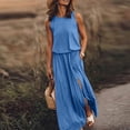 thumbnail image 1 of Wycnly Dresses for Women 2024 Elastic Waist Plus Size Slit Pocket Beach Tank Maxi Dresses Sleeveless CrewNeck Solid Summer Long Sun Dress Sky Blue XXXL Clearance Clothes, 1 of 5