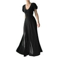 thumbnail image 1 of Wycnly Dresses for Women 2024 Fashion Empire Waist Ruffle Sleeve Swing A Line Party Long Dresses Solid Short Sleeve V-Neck Maxi Formal Dresses for Women Black s, 1 of 6