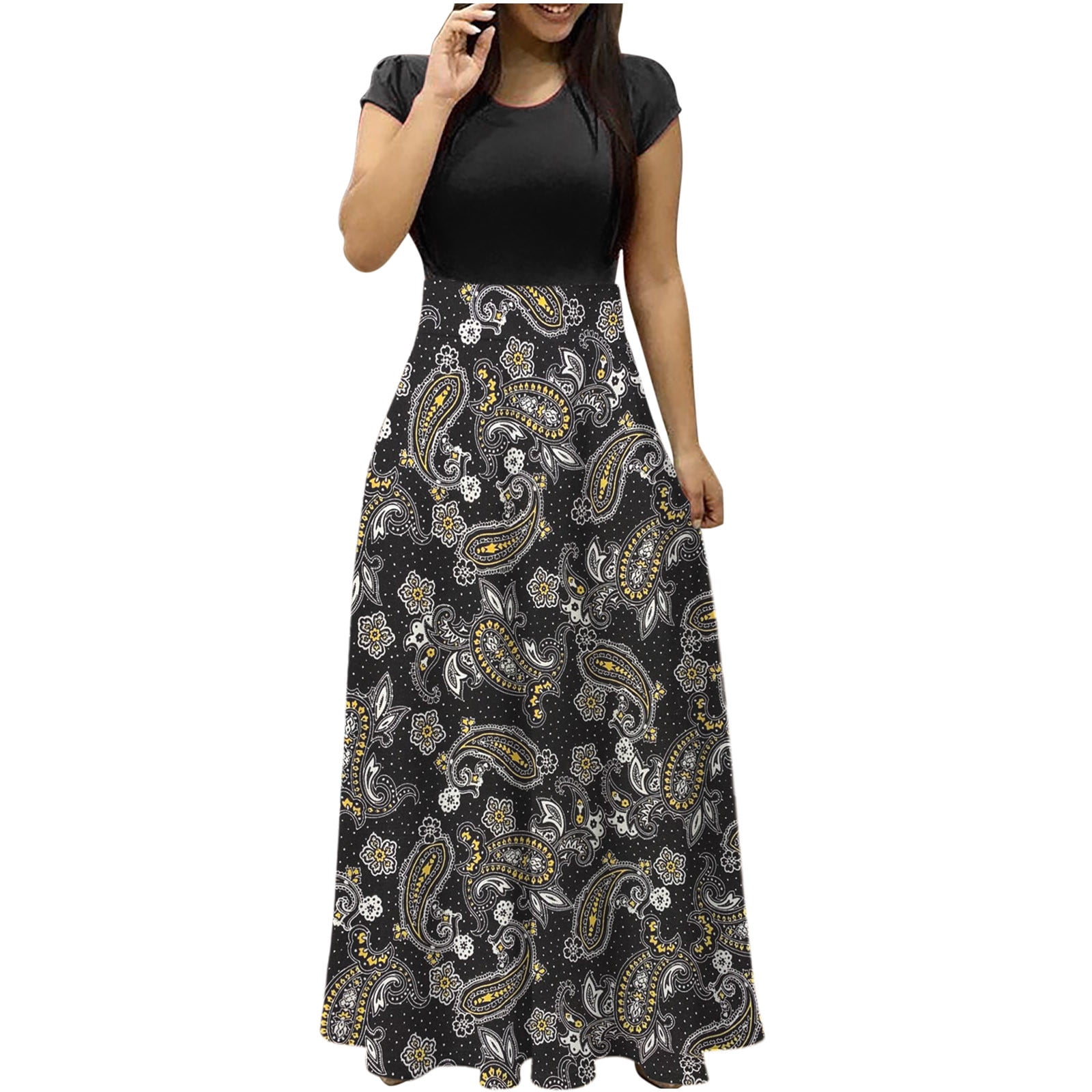 Wycnly Dresses for Women 2024 Vintage Flowy Swing Pocket Hollowed