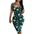 thumbnail image 1 of Wycnly Dresses for Women 2024 Night CLub Party Sexy Bodycon Midi Dresses Sleeveless Scoop Neck Floral Print Summer Knee-Length Formal Dress Army Green xl Under $5, 1 of 4