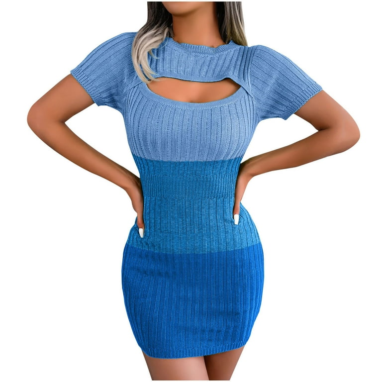 Wycnly Dresses for Women 2024 Sexy Cut-out Bodycon Kniited Ribbed