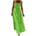 thumbnail image 1 of Wycnly Dresses for Women 2025 Summer Beach Boho Elastic Waist Flowy Ruffle Swing Strapless Long Sundress Solid Sleeveless Tube Top Maxi Formal Dresses for Women Green XL, 1 of 7