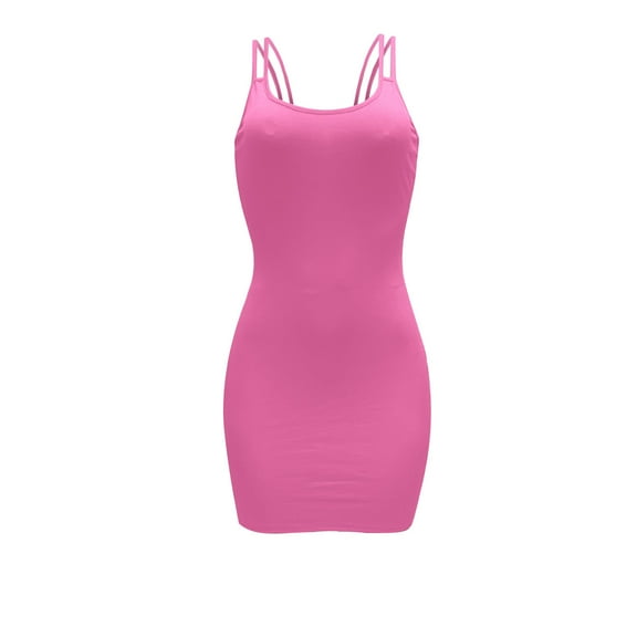 Wycnly Dresses for Women 2024 Summer Sleeveless Crewneck Solid Casual Short Sundress Night Club Sexy Camisole Basic Bodycon Knitted Mini Dresses Hot Pink s Clothes
