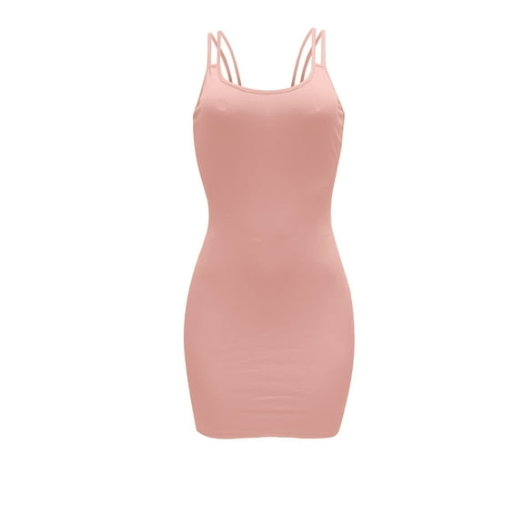 Wycnly Dresses for Women 2024 Summer Sleeveless Crewneck Solid Casual Short Sundress Night Club Sexy Camisole Basic Bodycon Knitted Mini Dresses Pink xl Under $5