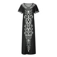 thumbnail image 1 of Wycnly Dresses for Women 2024 Summer Vintage Ethnic Style Graphics Side Slit Tunic Tshirt Long Dresses Western Print Short Sleeve V-Neck Maxi Formal Dresses for Women Black XXXL, 1 of 7