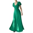 thumbnail image 1 of Wycnly Dresses for Women 2025 Fashion Empire Waist Ruffle Sleeve Swing A Line Party Long Dresses Solid Short Sleeve V-Neck Maxi Formal Dresses for Women Green m, 1 of 6