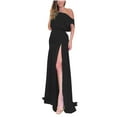 thumbnail image 1 of Wycnly Dresses for Women 2025 Party Club Fashion Empire Waist off Shoulder Wrap High Slit Hem Long Dresses Solid Sleeveless Slash Neck Maxi Formal Dresses for Women Black m, 1 of 6
