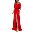 thumbnail image 1 of Wycnly Dresses for Women 2025 Party Club Fashion Empire Waist off Shoulder Wrap High Slit Hem Long Dresses Solid Sleeveless Slash Neck Maxi Formal Dresses for Women Red s, 1 of 6