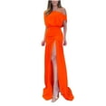 thumbnail image 1 of Wycnly Dresses for Women 2025 Party Club Fashion Empire Waist off Shoulder Wrap High Slit Hem Long Dresses Solid Sleeveless Slash Neck Maxi Formal Dresses for Women Orange l, 1 of 6