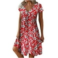 thumbnail image 1 of Wycnly Dresses for Women Beach Fashion Loose Swing Tunic Tshirt Midi Sun Dresses V-Neck Short Sleeve Floral Print Summer Knee-Length Formal Dress Red XXL, 1 of 4