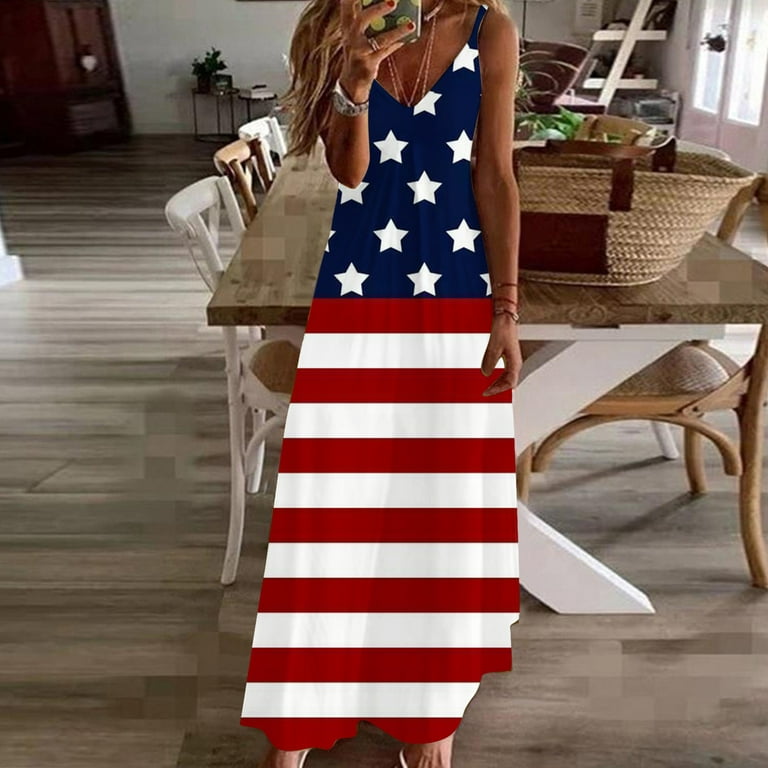 Wycnly Dresses for Women Independece Day Patriotic High Waist