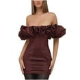 thumbnail image 1 of Wycnly Dresses for Women Party Club Ruffle Layer Sexy Strapless Ruched Bodycon Mini Dresses Tube Top Sleeveless Plain Summer Short Formal Dress Brown m, 1 of 4
