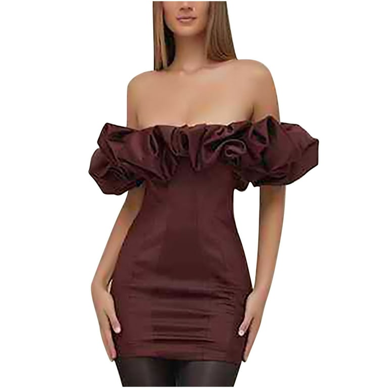 Sexy Ruffle One Shoulder Plain Bodycon Dress Sexy Ruffle One Shoulder Plain Bodycon Dress