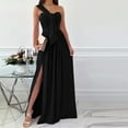 thumbnail image 1 of Wycnly Dresses for Women Party Prom Sexy Empire Waist Pleated Swing Slit off Shouder Dresses Sleeveless V-Neck Solid Summer Maxi Formal Dress Black XL, 1 of 6