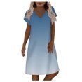 thumbnail image 1 of Wycnly Dresses for Women Plus Size Casual Loose Swing Tunic Tshirt Midi Sundress V-Neck Short Sleeve Gradient Print Summer Knee-Length Formal Dress Sky Blue s, 1 of 5