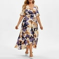 thumbnail image 1 of Wycnly Dresses for Women Plus Size Fashion Empire Waist Irregular Swing A Line Dresses Short Sleeve V-Neck Floral Print Summer Long Formal Dress Beige XXXL, 1 of 5