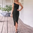 thumbnail image 1 of Wycnly Dresses for Women Basic Ruched Bodycon One Shoulder Irregular Wrap Strap Dresses Sleeveless Slash Neck Solid Summer Midi Formal Dress Black l, 1 of 7