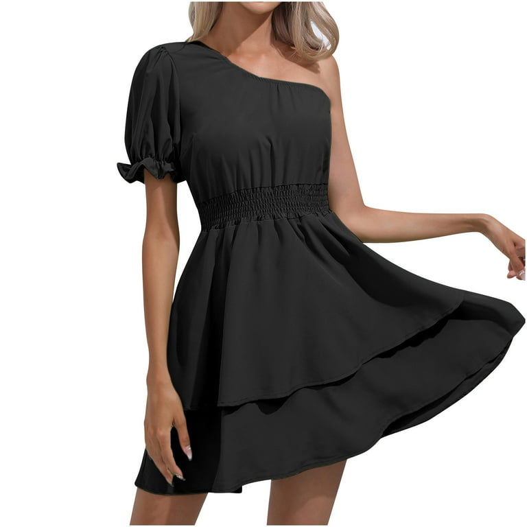 Black Summer A Line Swing Ruffle Dress Black Summer A Line Swing Ruffle Dress