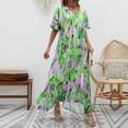 thumbnail image 1 of Wycnly Dresses for Women Beach Loose Flowy Swing Tunic A Line Long Sundress Short Sleeve V-Neck Camouflage Summer Maxi Formal Dress Army Green XL, 1 of 5