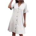 thumbnail image 1 of Wycnly Dresses for Women Casual Loose Swing Button Down Tunic Shirt Short Dresses V-Neck Short Sleeve Solid Summer Mini Formal Dress White XXL, 1 of 7