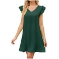 thumbnail image 1 of Wycnly Dresses for Women Casual Ruffle Sleeve Lightweight Swing Tunic Tshirt Dresses V-Neck Short Sleeve Solid Summer Mini Formal Dress Green XXL, 1 of 7