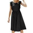 thumbnail image 1 of Wycnly Dresses for Women Casual Ruffle Sleeve Smocked Swing Tank Midi Dresses Round Neck Sleeveless Solid Summer Knee-Length Formal Dress Black XL, 1 of 5