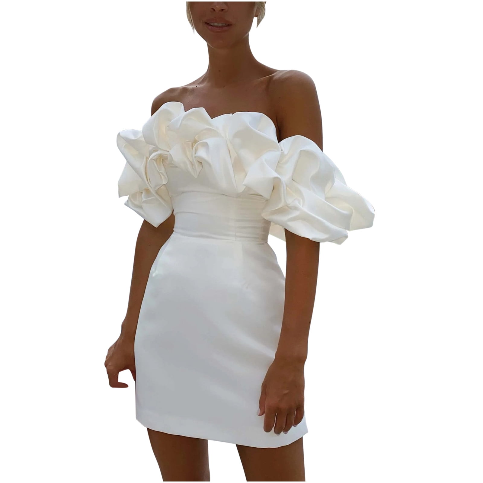 Wycnly Dresses for Women Fashion Ruffle Layer Strapless Slim Wrap Club Mini  Dresses Tube Top Sleeveless Solid Summer Short Formal Dress White m -  Walmart.com