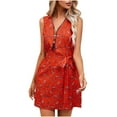 thumbnail image 1 of Wycnly Dresses for Women Fashion Zipper Wrap Tank Short Dresses with Belt V-Neck Sleeveless Floral Print Summer Mini Formal Dress Red l, 1 of 4