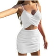 thumbnail image 1 of Wycnly Dresses for Women Night Club Sexy Cut-out Ruched Bodycon Cami Dresses V-Neck Sleeveless Solid Summer Mini Formal Dress White l, 1 of 7