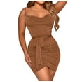 thumbnail image 1 of Wycnly Dresses for Women Sexy Spaghetti Strap Irregular Ruched Bodycon Party Club Dresses V-Neck Sleeveless Solid Summer Mini Formal Dress Coffee l, 1 of 7