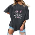 thumbnail image 1 of Wycnly Easter Shirts for Women Short Sleeve Round Neck Summer Basic TopsRabbit Eggs Print Breathable Soft Oversized Blouse Gray M, 1 of 6