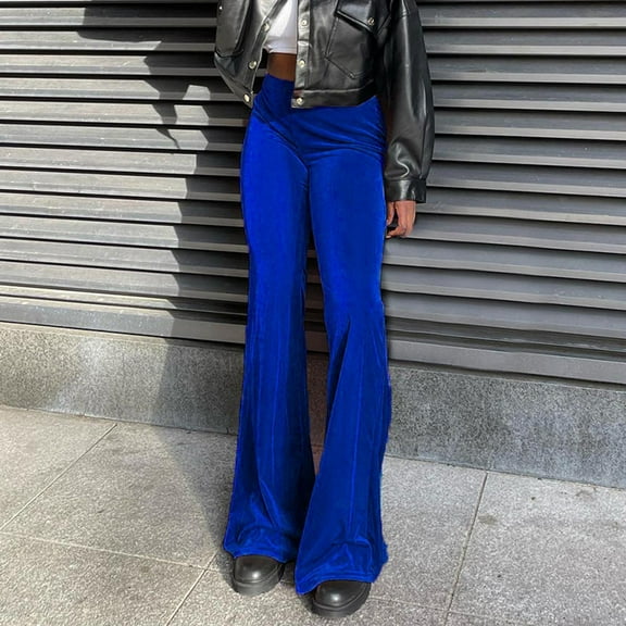 Wycnly Flare Pants for Women Womens Full Length Flare Pants Party Club Fashion High Waist Long Flared Pants Winter Cozy Velvet Wide Leg Stretchy Trousers Under $5