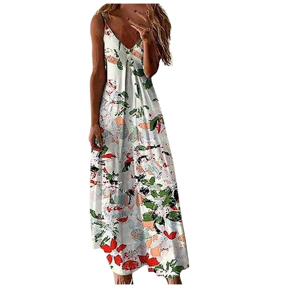 Wycnly Formal Dresses for Women Beach High Waist Hem Swing Spaghetti Strap Long Sundress V-Neck Sleeveless Striped Print 2024 Summer Maxi Dress Green m