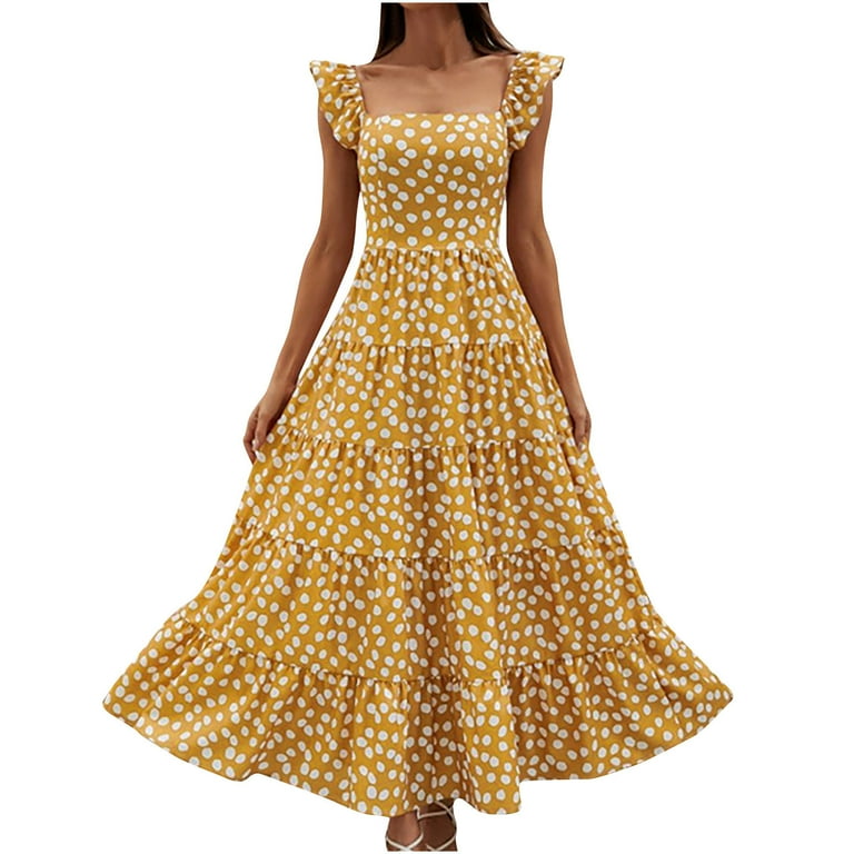Flowy Empire Waist Yellow Long Dress Flowy Empire Waist Yellow Long Dress