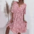 thumbnail image 1 of Wycnly Formal Dresses for Women Beach Plus Size Pleated Swing Tunic Knee-Length Dresses Elbow-Length V-Neck Floral Print 2024 Summer Midi Dress Pink XXL, 1 of 6