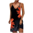 thumbnail image 1 of Wycnly Formal Dresses for Women Beach Slim Spaghetti Strap Tunic Mini Sun Dress V-Neck Sleeveless Feather Print 2024 Summer Short Dresses Red s Clearance Clothes, 1 of 5