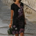 thumbnail image 1 of Wycnly Formal Dresses for Women Beach Soft Cotton Linen Plus Size Tunic Midi Sundresses Short Sleeve V-Neck Daisy Print 2024 Summer Knee-Length Dress Black l, 1 of 6