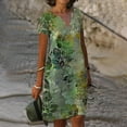 thumbnail image 1 of Wycnly Formal Dresses for Women Beach Soft Cotton Linen Plus Size Tunic Midi Sundresses Short Sleeve V-Neck Daisy Print 2024 Summer Knee-Length Dress Green XXL, 1 of 6