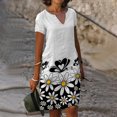 thumbnail image 1 of Wycnly Formal Dresses for Women Beach Soft Cotton Linen Plus Size Tunic Midi Sundresses Short Sleeve V-Neck Daisy Print 2024 Summer Knee-Length Dress White XXXL, 1 of 6