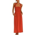 thumbnail image 1 of Wycnly Formal Dresses for Women Casual Elastic Waist Pleated Swing Strap Halter Tank Dresses with Pocket Square Neck Sleeveless Solid 2024 Summer Long Dress Orange m, 1 of 7