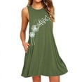 thumbnail image 1 of Wycnly Formal Dresses for Women Casual Plus Size Swing Tank Tshirt Mini Dresses with Pocket Sleeveless Round Neck Dandelion Print 2024 Summer Short Dress Army Green s, 1 of 4